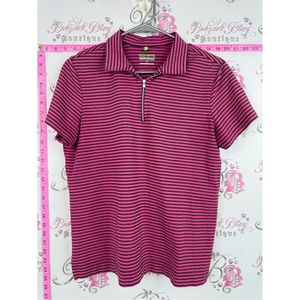 Tailteck shirt sparkly zip up silver Pink & Black Striped Zip Polo - Picture 1 of 11